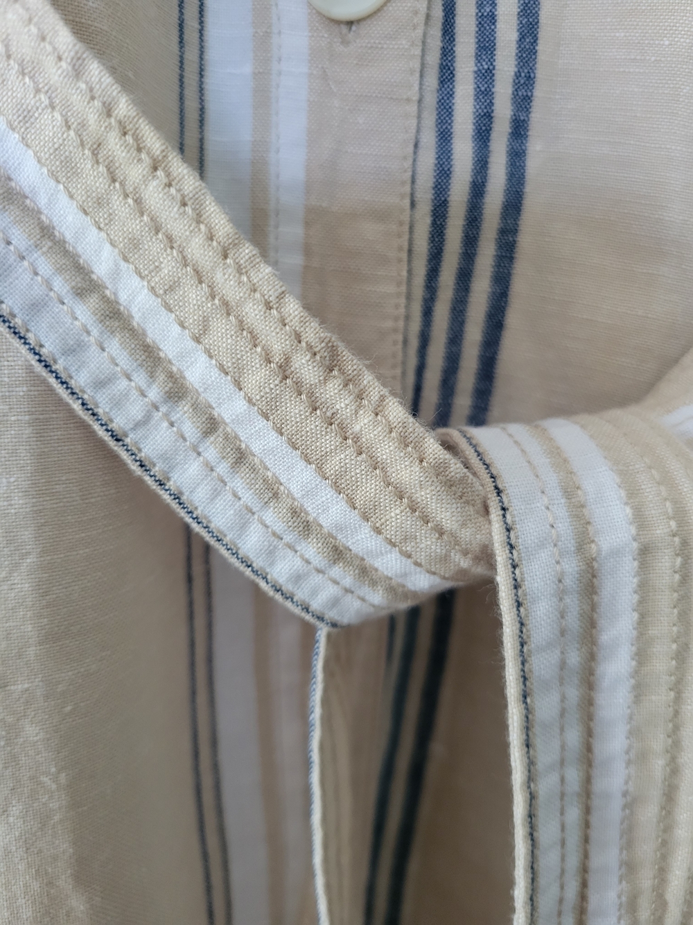 Liz Claiborne Sleeveless Linen Beige Striped Button-Front Dress with Tie Waist - Picture 6 of 7